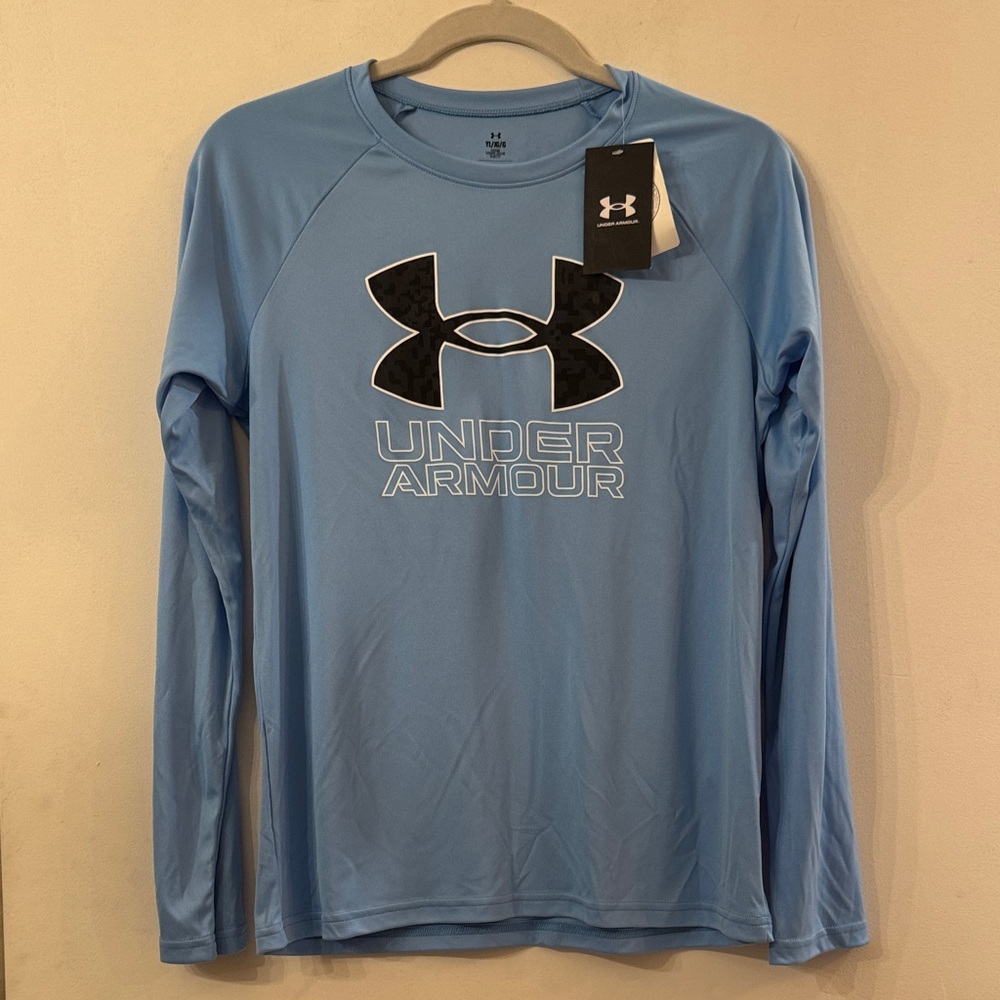 NWT Under Armour Youth Large Blue Long Sleeve Logo Shirt